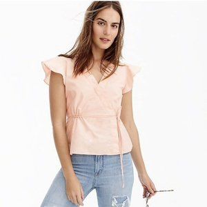 NWOT J.CREW  Flutter-sleeve wrap top SIZE 4/S color subtle pink/peach/pink/cream